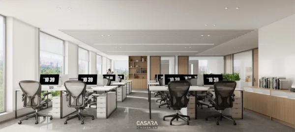 Văn phòng hiện đại, thoáng đãng với ánh sáng tự nhiên.