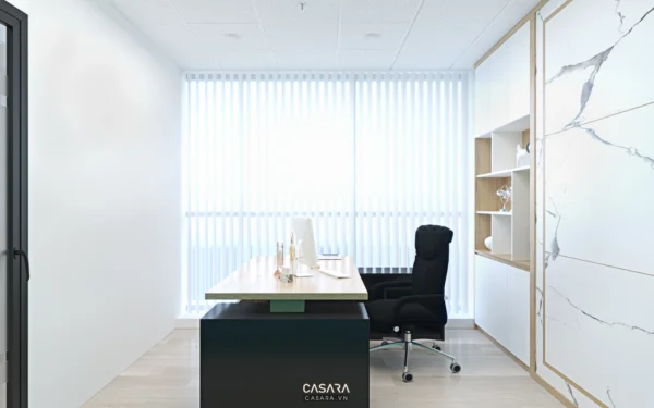 Văn phòng làm việc sang trọng, hiện đại với nội thất tối giản.