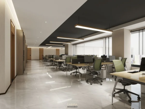 Văn phòng hiện đại, rộng rãi với thiết kế tối giản và ánh sáng tự nhiên.
