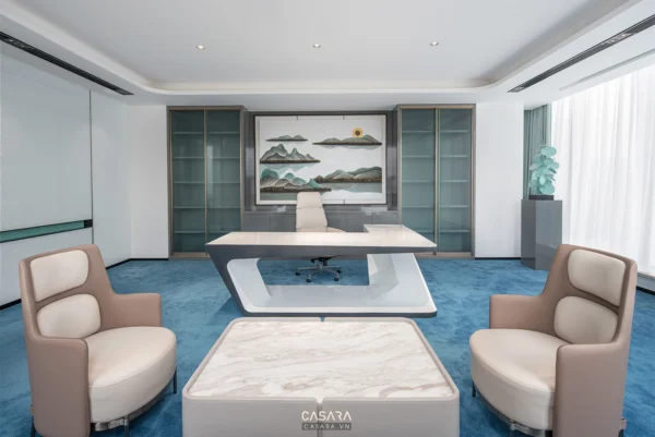 Phòng làm việc hiện đại, sang trọng với đồ nội thất tinh tế.