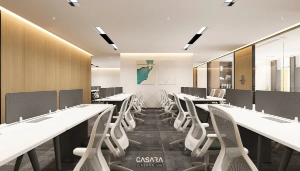 Văn phòng hiện đại với thiết kế mở, sáng sủa và tinh tế.