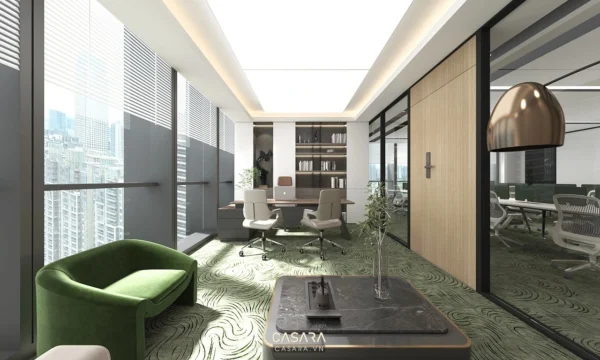 Văn phòng làm việc hiện đại, sang trọng với view thành phố thoáng đãng.