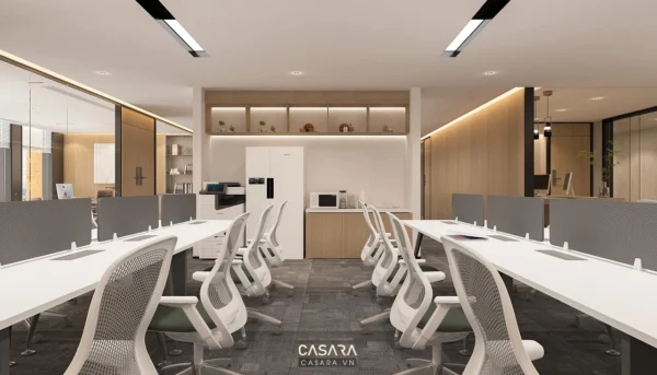 Văn phòng hiện đại, sáng sủa với thiết kế tối giản, tinh tế.