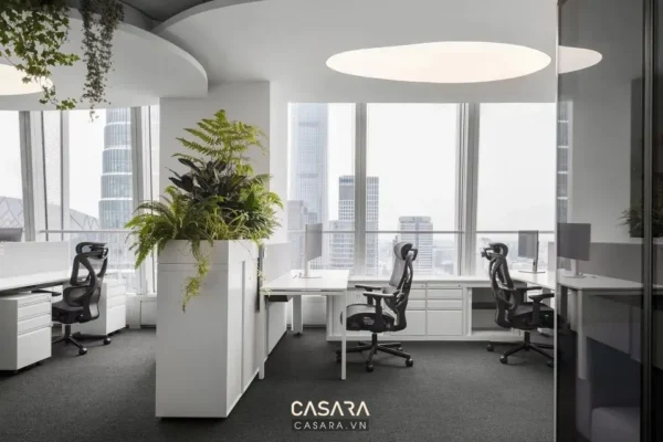 Văn phòng hiện đại, thoáng đãng với tầm nhìn thành phố tuyệt đẹp.
