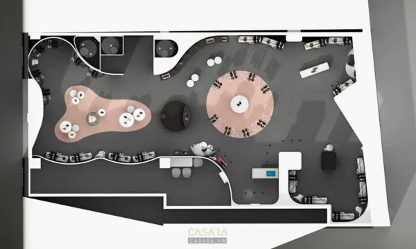 Sơ đồ mặt bằng quán bar hiện đại, thiết kế độc đáo và ấn tượng.