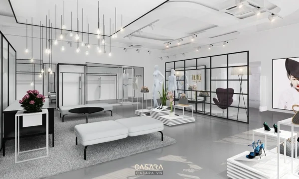 Cửa hàng thời trang cao cấp với thiết kế tối giản, sang trọng.