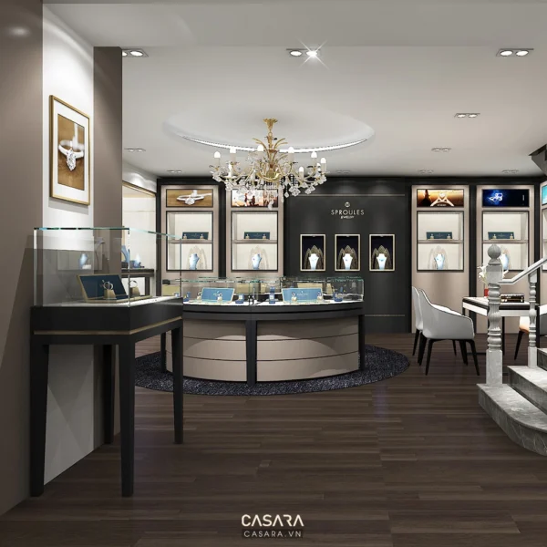 Tổng thể bố cục showroom luxury hiện đại