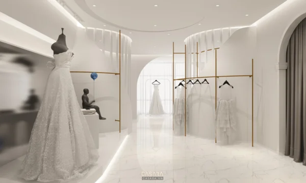 Cửa hàng váy cưới sang trọng với thiết kế tối giản, hiện đại.