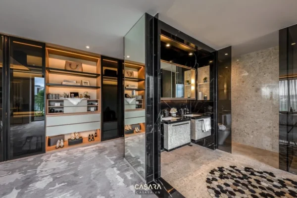 Phòng thay đồ và phòng tắm sang trọng, hiện đại với thiết kế tinh tế.