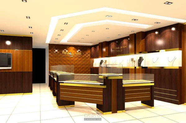 Nội thất cửa hàng vàng trang trí hiện đại, sang trọng và tinh tế.