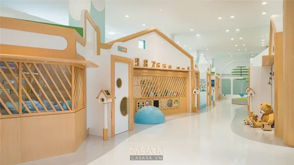 Phòng chơi trẻ em thiết kế sáng tạo, màu sắc tươi tắn, ấm cúng.