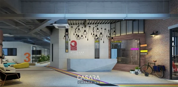 Sảnh đón tiếp Casara với thiết kế hiện đại, trẻ trung và ấm cúng.