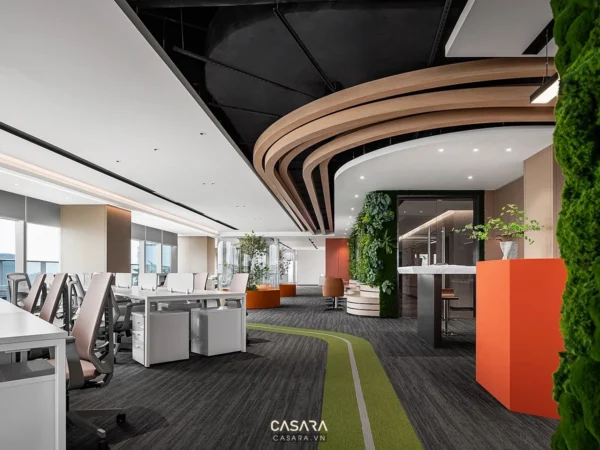 Văn phòng hiện đại với thiết kế độc đáo, không gian mở và xanh mát.