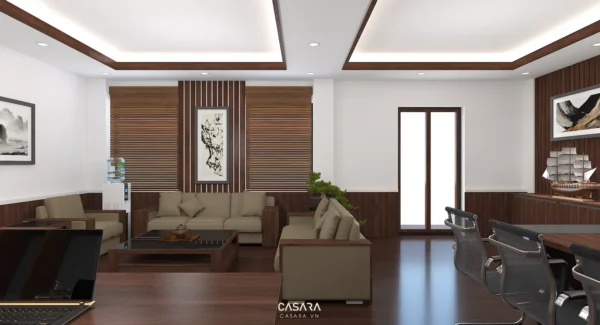 Phòng khách và phòng làm việc sang trọng, hiện đại, ấm cúng.