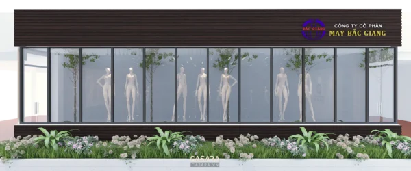 Mặt tiền cửa hàng thời trang May Bắc Giang hiện đại, sang trọng.