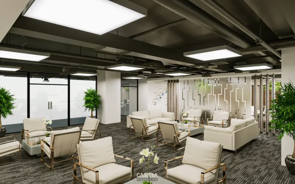 Phòng chờ hiện đại với nội thất sáng màu, thiết kế sang trọng.