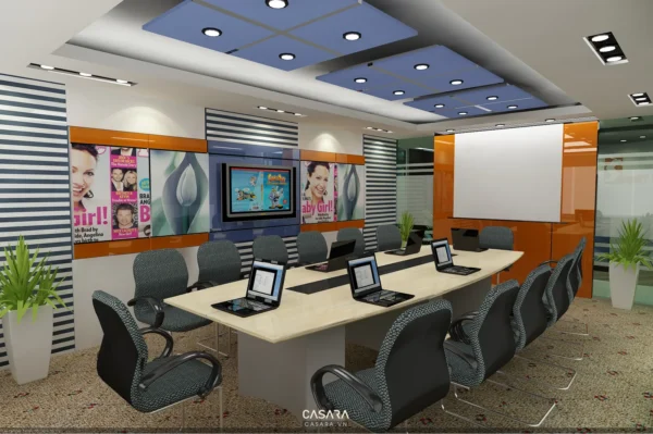 Phòng họp hiện đại với thiết kế trẻ trung, năng động.