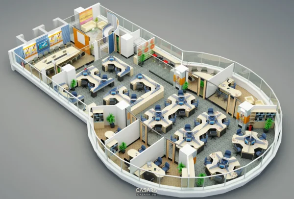 Bản thiết kế nội thất văn phòng hiện đại, bố cục khoa học.