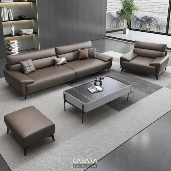 Bộ sofa góc hiện đại màu xám tro, phòng khách sang trọng, tinh tế.