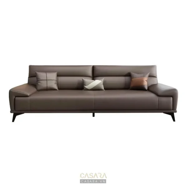 Ghế sofa da màu nâu hiện đại, kiểu dáng tối giản sang trọng.