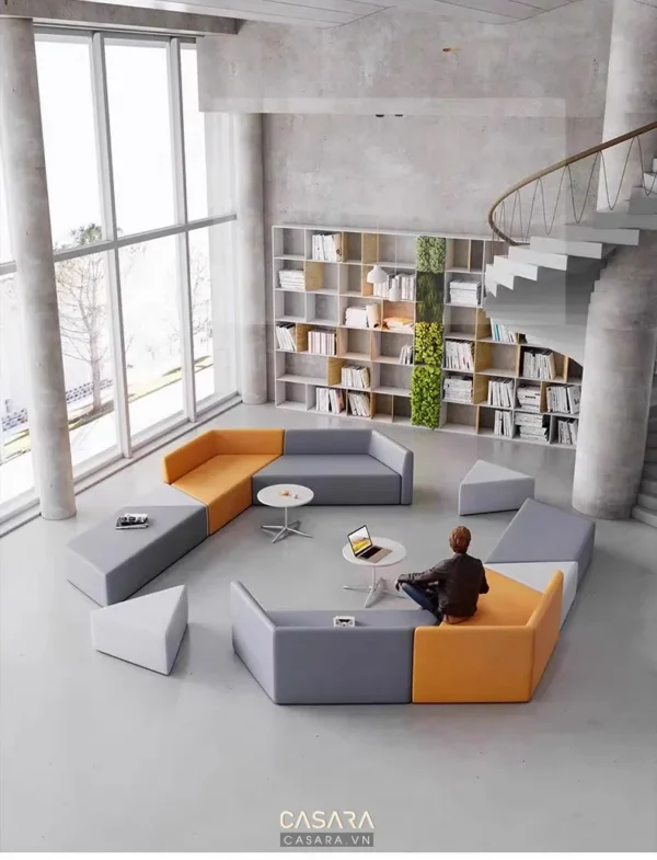 Không gian thư giãn hiện đại với thiết kế ghế sofa độc đáo.