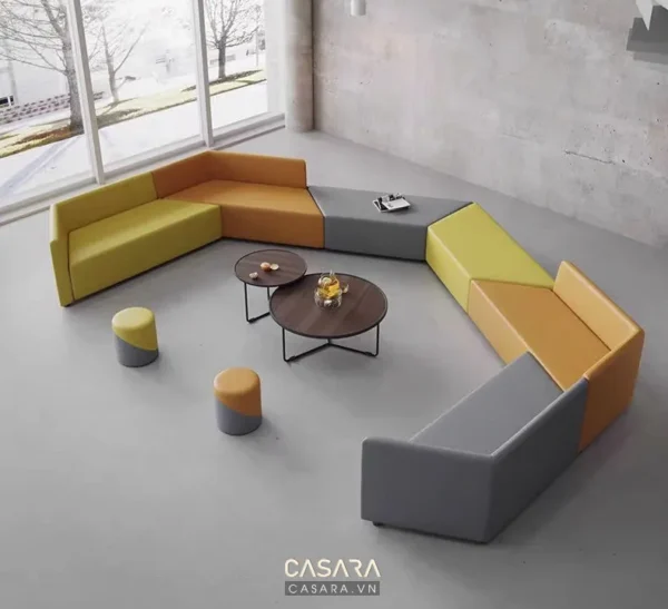 Bộ sofa góc nhiều màu sắc hiện đại, phù hợp không gian thư giãn.