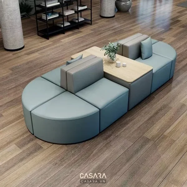 Bộ sofa góc hiện đại, màu xanh xám trang nhã, phù hợp không gian phòng khách.
