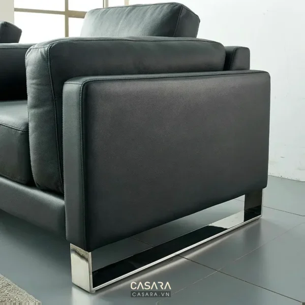 Ghế sofa da đen hiện đại, thiết kế tối giản sang trọng.
