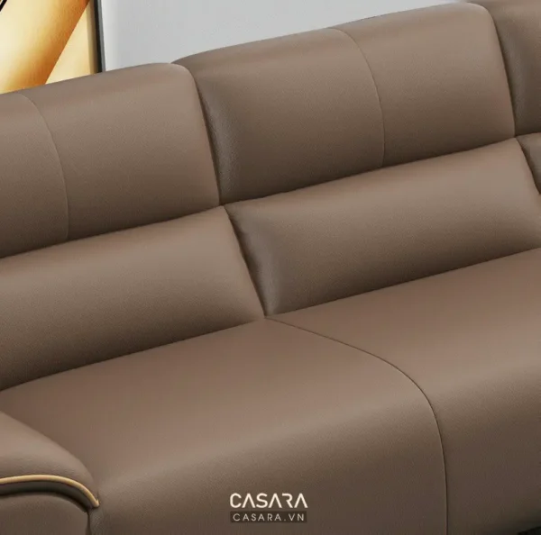 Ghế sofa da màu nâu hiện đại, thiết kế tối giản sang trọng.