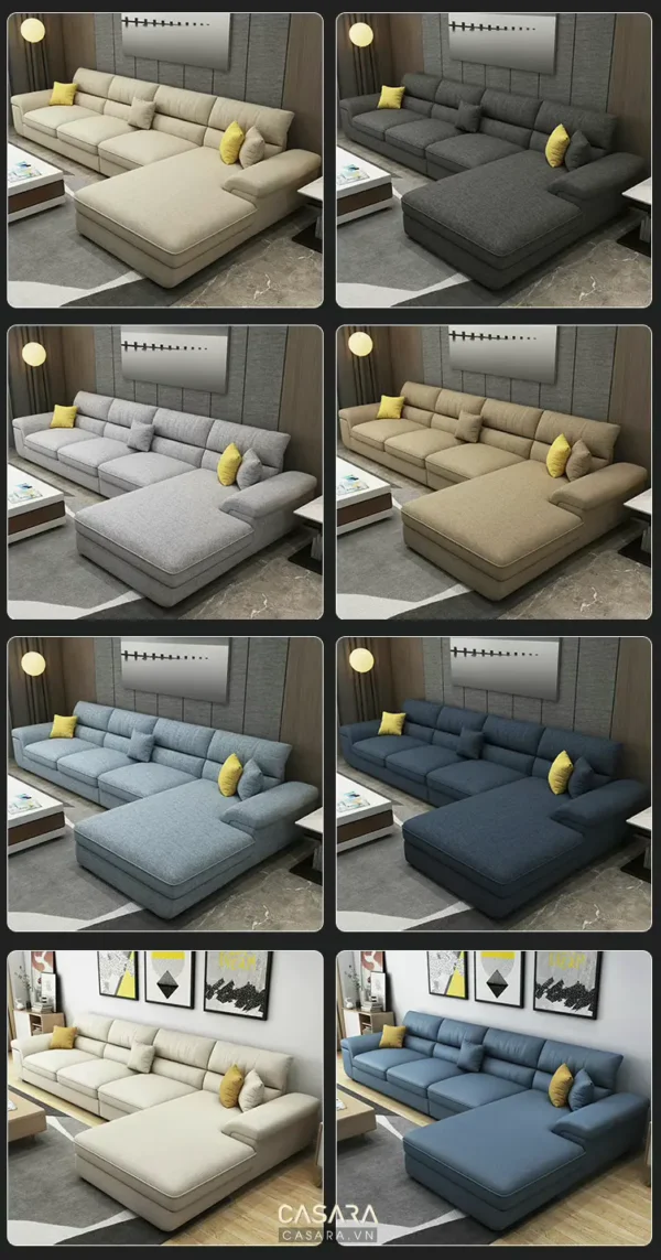 Bốn mẫu sofa góc hiện đại với nhiều màu sắc khác nhau.