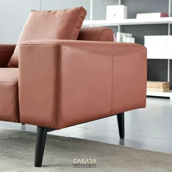 Ghế sofa da màu nâu đỏ hiện đại, thiết kế đơn giản tinh tế.
