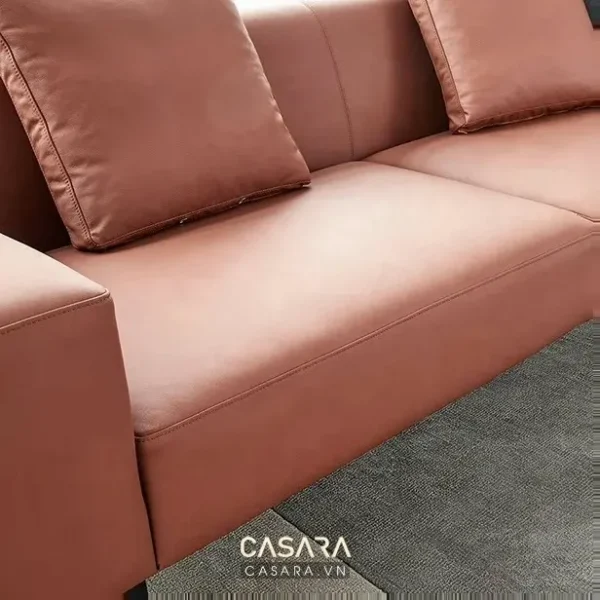 Ghế sofa da màu cam đất hiện đại, thiết kế đơn giản tinh tế.