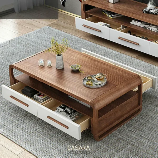 Bàn trà gỗ hiện đại, thiết kế tối giản, sang trọng.