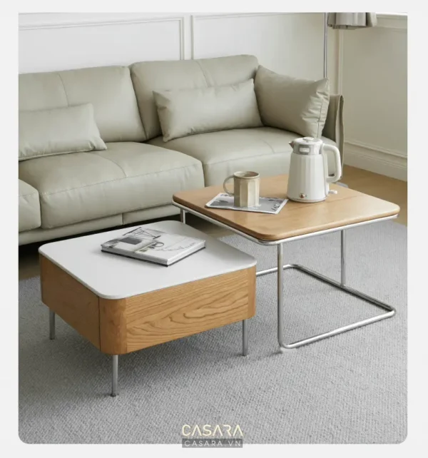 Không gian phòng khách hiện đại với bộ sofa và bàn trà thiết kế tinh tế.