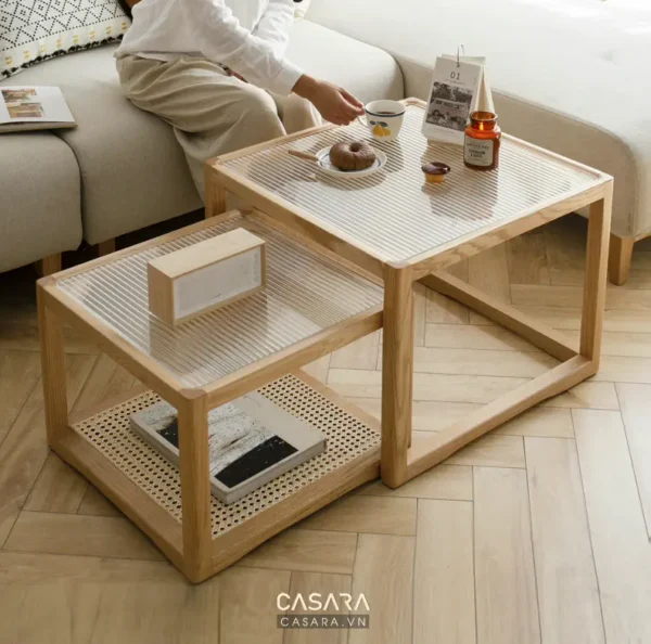 Bàn trà gỗ thiết kế hiện đại, nhiều ngăn tiện dụng, phù hợp phòng khách.