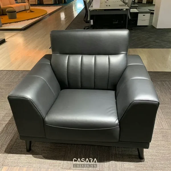 Ghế sofa đơn da đen hiện đại, kiểu dáng tối giản sang trọng.