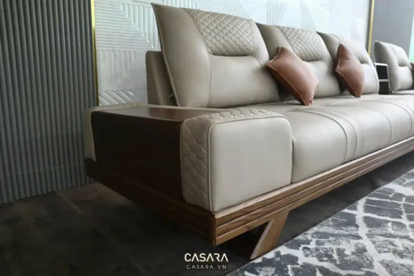 Ghế sofa da cao cấp màu be, thiết kế hiện đại, sang trọng.