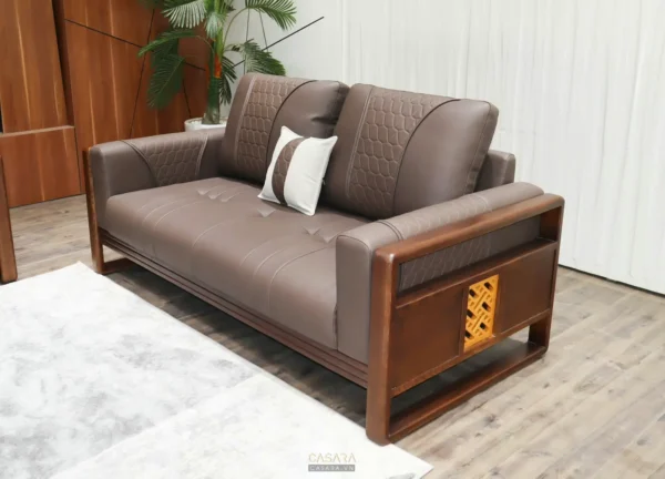 Ghế sofa hai chỗ ngồi hiện đại, màu nâu tây sang trọng.