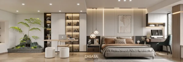 Thiết kế căn studio 28m2 bố trí gọn với màu sáng