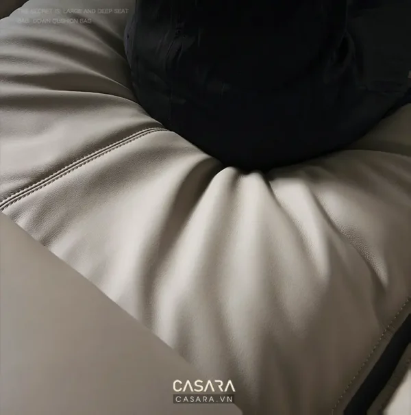 Ghế sofa da cao cấp màu be với đệm êm ái, thiết kế hiện đại.