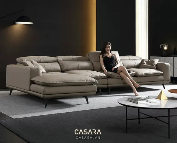 Ghế sofa góc da cao cấp màu be, thiết kế hiện đại, sang trọng.