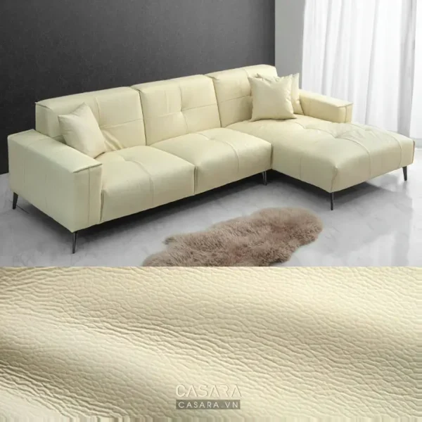 Bộ sofa góc da cao cấp màu kem, thiết kế hiện đại, sang trọng.