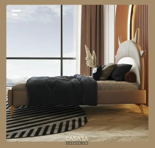 Phòng ngủ trẻ em hiện đại với giường hình thú đáng yêu.