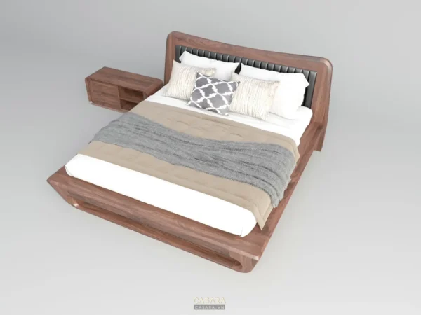 Giường ngủ gỗ hiện đại với thiết kế đơn giản, tinh tế.