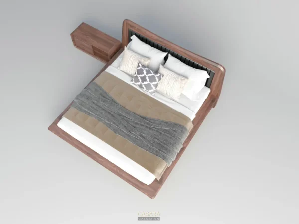 Giường ngủ gỗ hiện đại, thiết kế tối giản, sang trọng và ấm cúng.