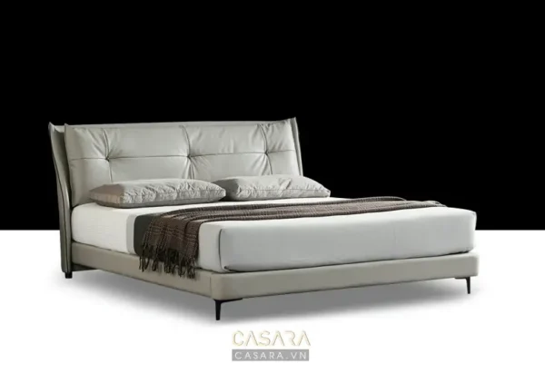 Giường ngủ hiện đại, sang trọng với gam màu trung tính tinh tế.