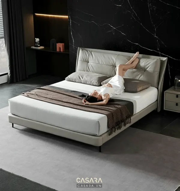 Phòng ngủ hiện đại, sang trọng với giường lớn và thiết kế tối giản.