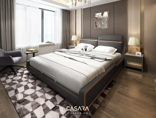 Phòng ngủ hiện đại, sang trọng với tông màu trung tính ấm áp.