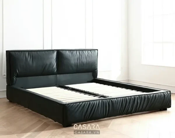 Giường ngủ da đen hiện đại, đầu giường vuông vức sang trọng.