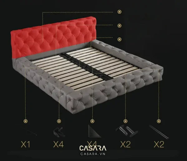 Giường ngủ cao cấp bọc da với thiết kế sang trọng, hiện đại.